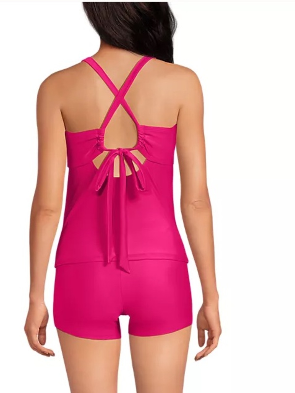 Lands End Essential Tie Back Ruched Tankini Top Riveria Rose Pink Size Medium